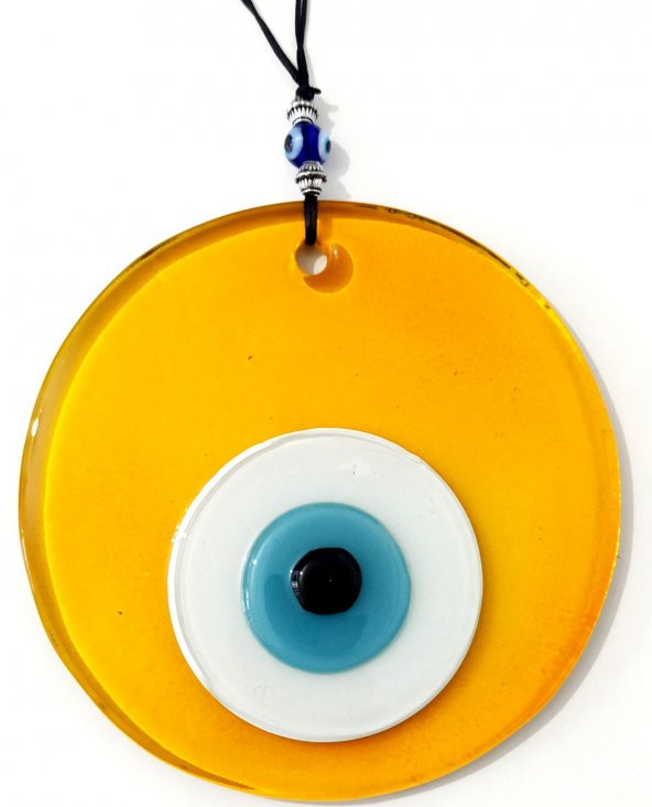 Şeffaf Bal Rengi Cam Nazar Boncuklu El Yapımı Duvar Süsü ürün görseli