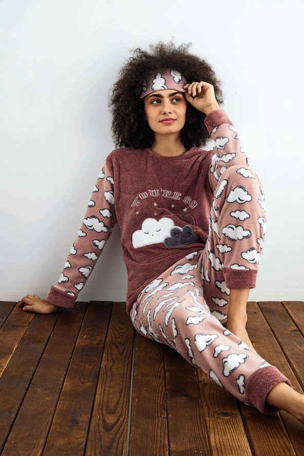 Nisanca Kışlık Desenli Kadın Polar Pijama Takımı