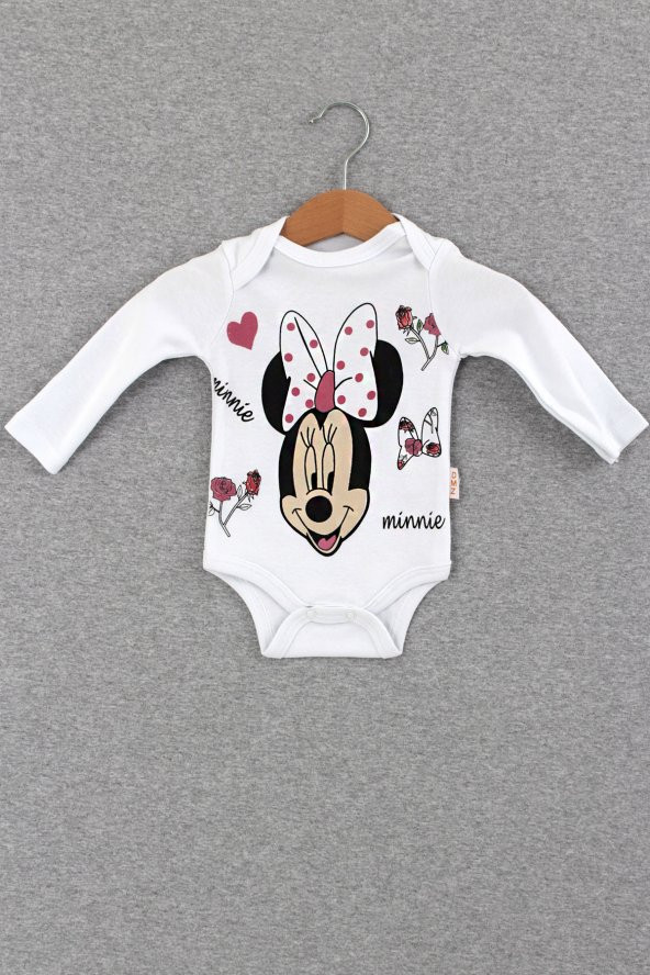 Minnie Mouse Detaylı Bebek Unisex Zıbın (Beyaz)