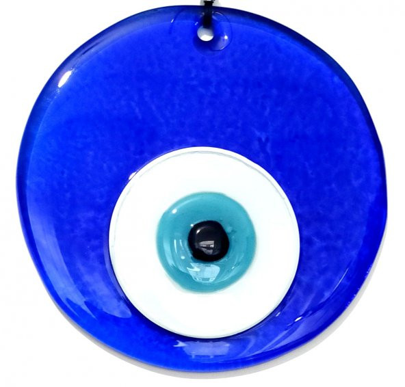 Şeffaf Mavi El Yapımı Cam Nazar Boncuğu Duvar Süsü Hediyelik Eşya - Resim 2