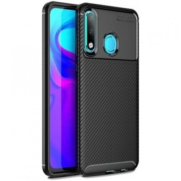 KNY Huawei P40 Lite E Kılıf Karbon Desenli Lux Negro Silikon Siyah