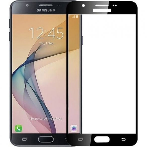 KNY Samsung Galaxy J7 Prime İçin Kenarı Kırılmaya Dayanıklı 5D Cam Ekran Koruyucu Siyah Siyah