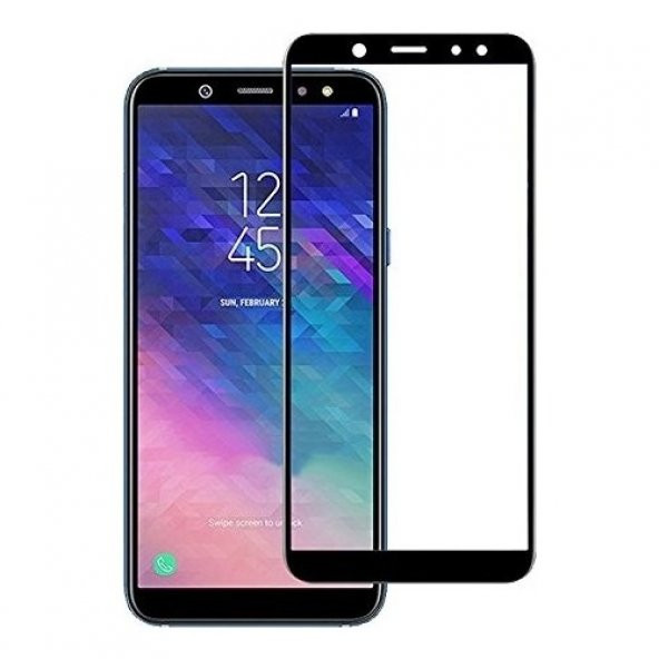 KNY Samsung Galaxy A6 2018 İçin Kenarı Kırılmaya Dayanıklı 5D Cam Ekran Koruyucu Siyah Siyah