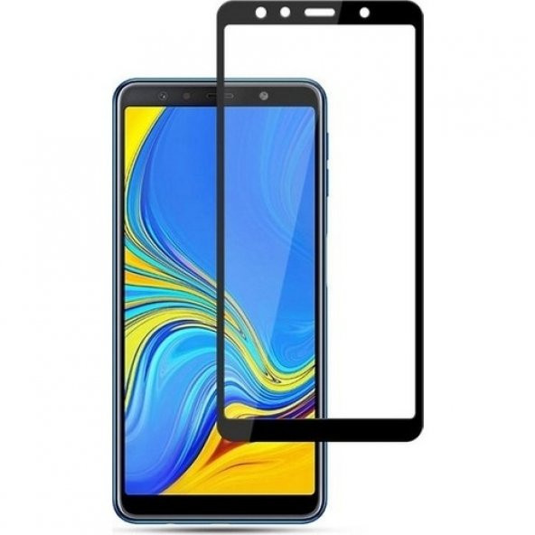 KNY Samsung Galaxy A7 2018 İçin Kenarı Kırılmaya Dayanıklı 5D Cam Ekran Koruyucu Siyah Siyah