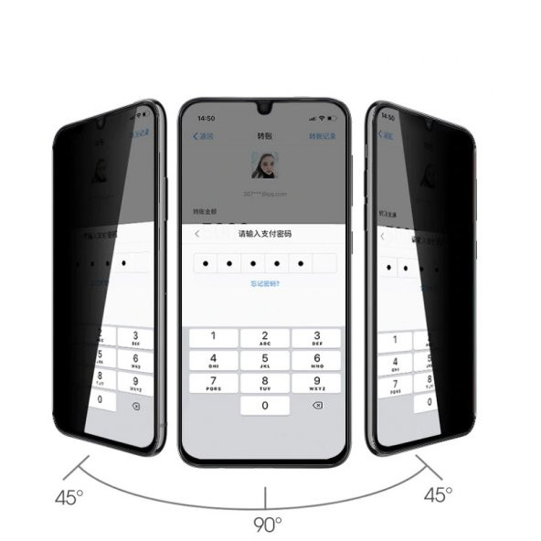 KNY Huawei Y6S 2019 İçin Yanlardan Görünmeyen 5D Privacy Cam Ekran Koruyucu Siyah Siyah - 3