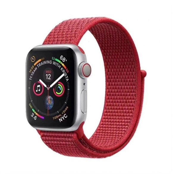 KNY Apple Watch 38 MM İçin Kumaş Desenli Çırtçırtrlı Kordon-Kayış Kırmızı