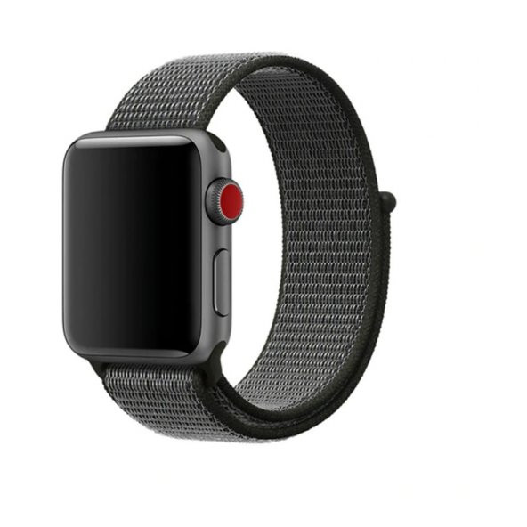 KNY Apple Watch 42 MM İçin Kumaş Desenli Çırtçırtrlı Kordon-Kayış Siyah