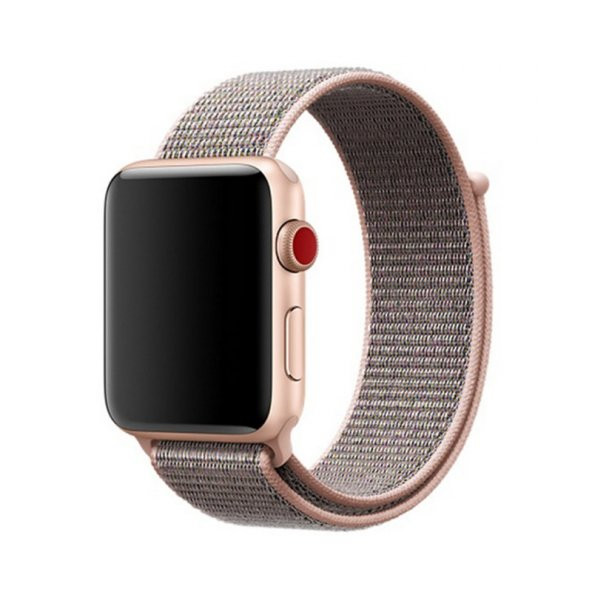 KNY Apple Watch 42 MM İçin Kumaş Desenli Çırtçırtrlı Kordon-Kayış Rose Gold