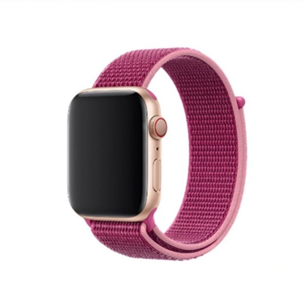 KNY Apple Watch 42 MM İçin Kumaş Desenli Çırtçırtrlı Kordon-Kayış Pembe