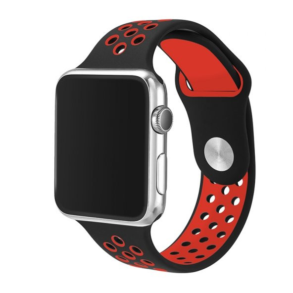 KNY Apple Watch 40 MM İçin Delikli Renkli Spor Silikon Kordon-Kayış Siyah-Kırmızı Siyah - Kırmızı