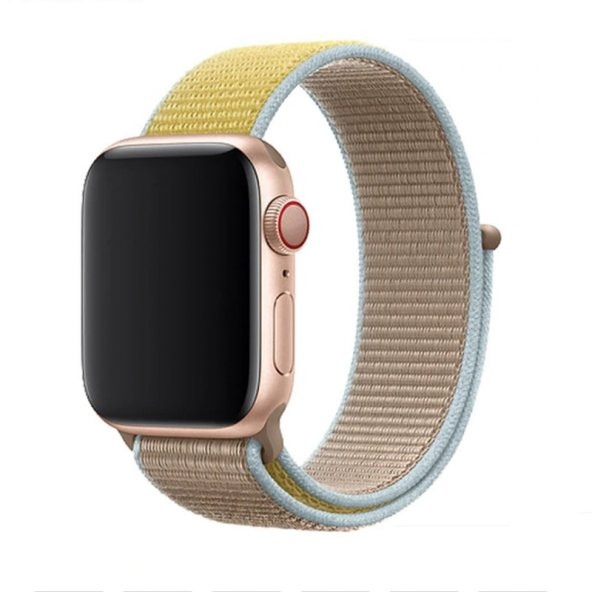 KNY Apple Watch 40 MM İçin Kumaş Desenli Çırtçırtrlı Kordon-Kayış Gold