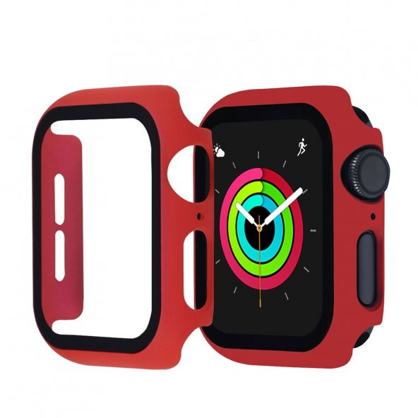 KNY Apple Watch 38MM İçin Full Kaplayan Çerçeveli Ekran Koruyucu Gard Kapak Kırmızı Kırmızı