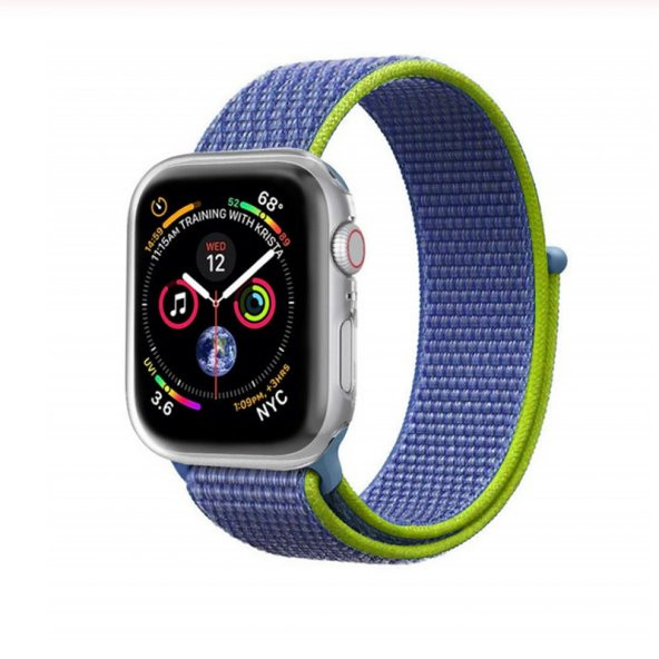 KNY Apple Watch 42 MM İçin Kumaş Desenli Çırtçırtrlı Kordon-Kayış Mavi