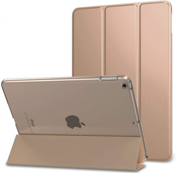 KNY Apple İpad Air Kılıf Standlı Kapaklı Arkası Şeffaf Sert Smart Case Gold Gold