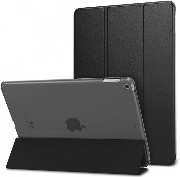 KNY Apple İpad Air 2 Kılıf Standlı Kapaklı Arkası Şeffaf Sert Smart Case Siyah Siyah