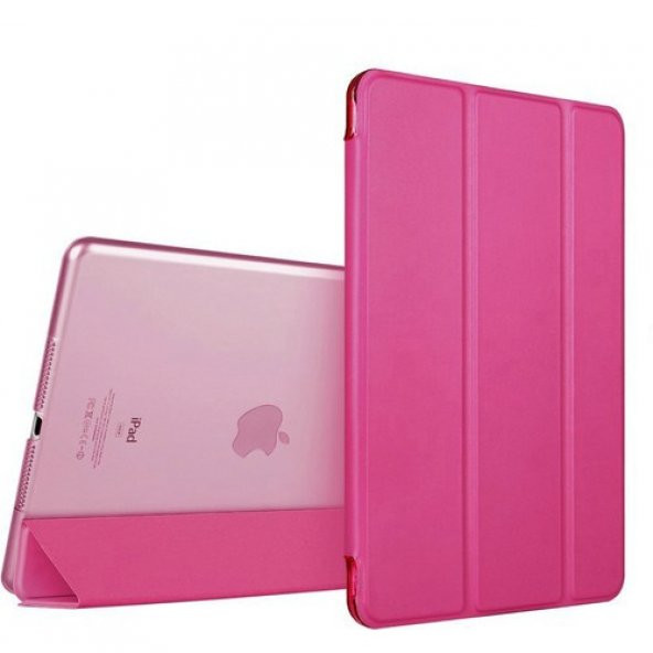 KNY Apple İpad Air 2 Kılıf Standlı Kapaklı Arkası Şeffaf Sert Smart Case Pembe Pembe