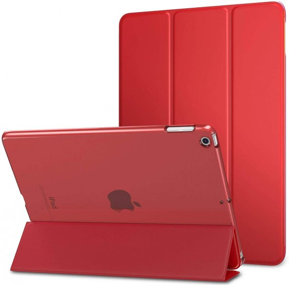 KNY Apple İpad Mini 4 Kılıf Standlı Kapaklı Arkası Şeffaf Sert Smart Case Kırmızı Kırmızı