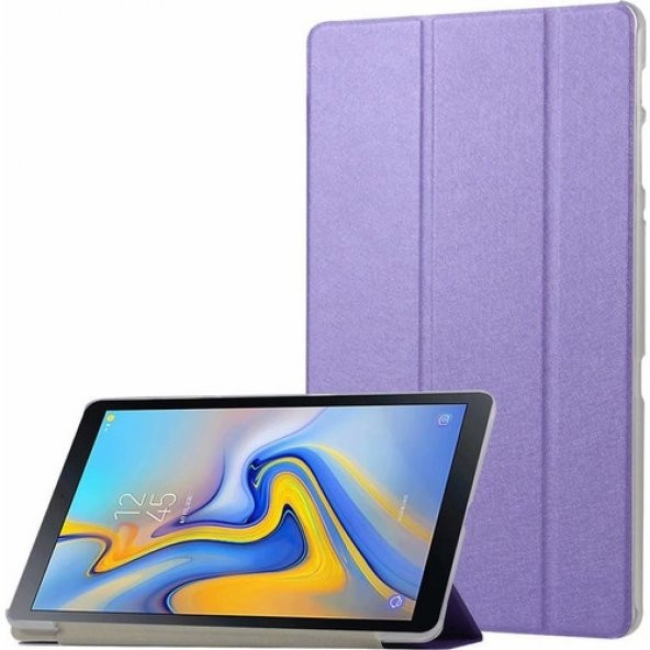 KNY Samsung Galaxy Tab A 10.5 İnç T590 Kılıf Standlı Kapaklı Arkası Şeffaf Sert Smart Case Pembe Pembe