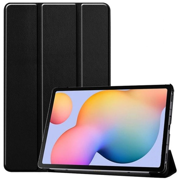 KNY Samsung Galaxy Tab S6 Lite P610 Kılıf Standlı Kapaklı Arkası Şeffaf Sert Smart Case Siyah Siyah