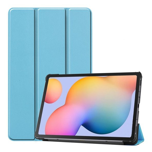 KNY Samsung Galaxy Tab S6 Lite P610 Kılıf Standlı Kapaklı Arkası Şeffaf Sert Smart Case Mavi Mavi