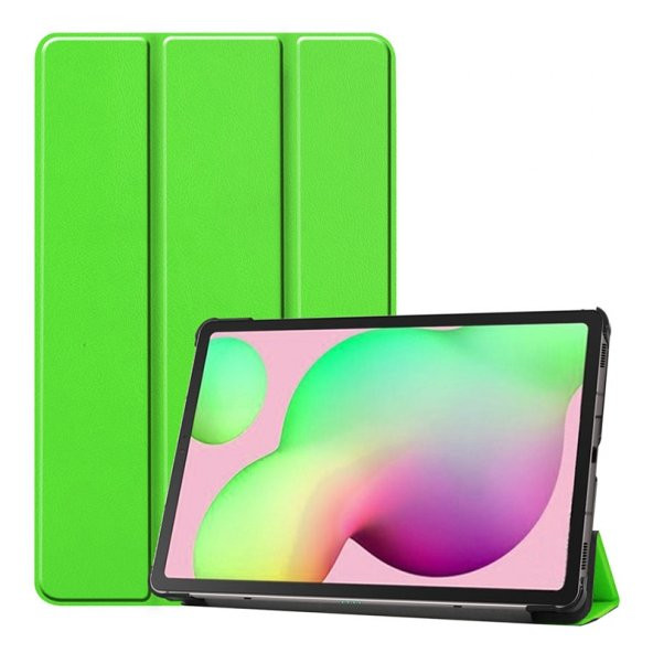 KNY Samsung Galaxy Tab S6 Lite P610 Kılıf Standlı Kapaklı Arkası Şeffaf Sert Smart Case Yeşil Yeşil