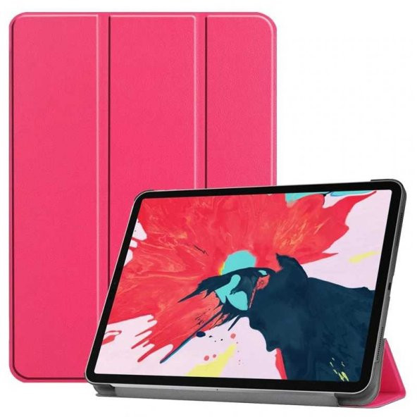 KNY Apple İpad Pro 11 2020 İçin Standlı Kapaklı Arkası Şeffaf Sert Smart Case Pembe Pembe