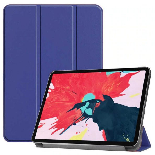 KNY Apple İpad Pro 11 2020 İçin Standlı Kapaklı Arkası Şeffaf Sert Smart Case Lacivert Lacivert