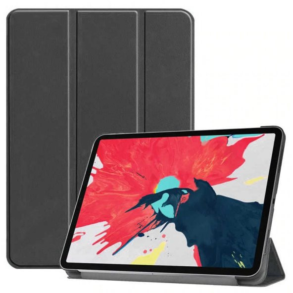 KNY Apple İpad Pro 11 2020 İçin Standlı Kapaklı Arkası Şeffaf Sert Smart Case Siyah Siyah