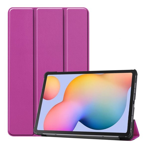 KNY Samsung Galaxy Tab S6 Lite P610 Kılıf Standlı Kapaklı Arkası Şeffaf Sert Smart Case Mor Mor