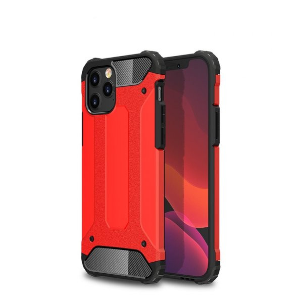 KNY Apple İphone 12 Pro Kılıf Çift Katmanlı Armour Case Kırmızı