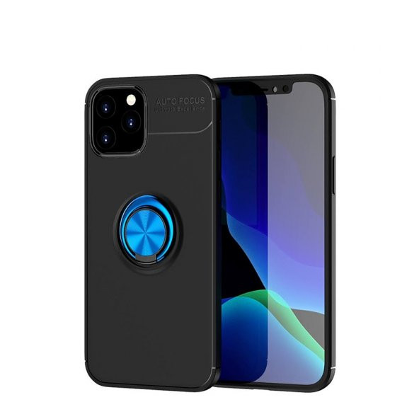 KNY Apple İphone 12 Pro Kılıf Yüzüklü Manyetik Ravel Silikon Mavi