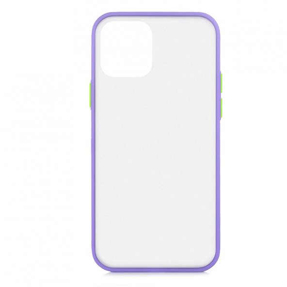 KNY Apple İphone 12 Pro Kılıf Renkli Silikon Kenarlı Buzlu Fri Kapak Mor