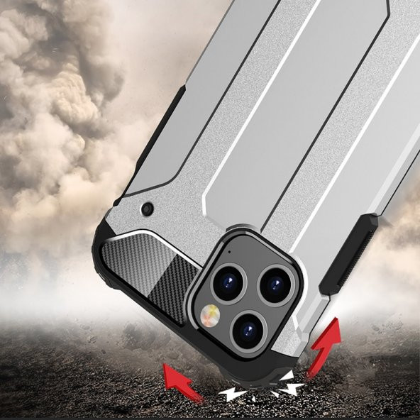 KNY Apple İphone 12 Pro Max Kılıf Çift Katmanlı Armour Case Gri - 2