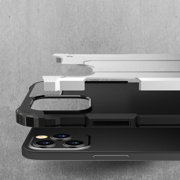 KNY Apple İphone 12 Pro Max Kılıf Çift Katmanlı Armour Case Gri - 3