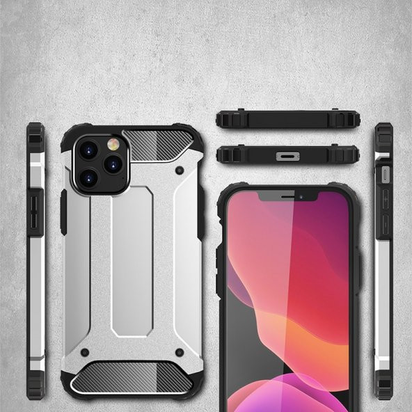 KNY Apple İphone 12 Pro Max Kılıf Çift Katmanlı Armour Case Gri - 4