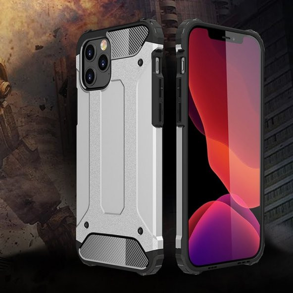 KNY Apple İphone 12 Pro Max Kılıf Çift Katmanlı Armour Case Gri - 5