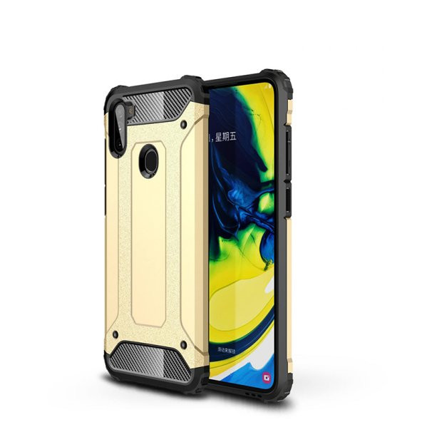 KNY Samsung Galaxy A11 Kılıf Çift Katmanlı Armour Case Gold