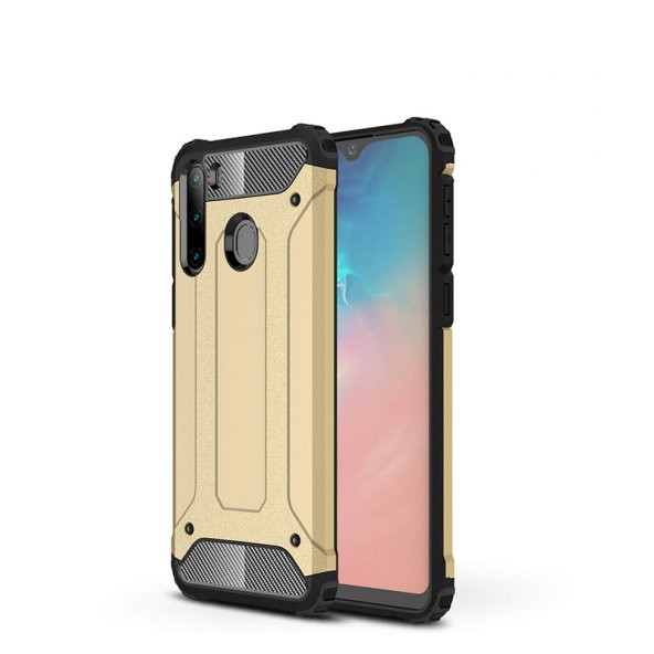 KNY Samsung Galaxy A21 Kılıf Çift Katmanlı Armour Case Gold