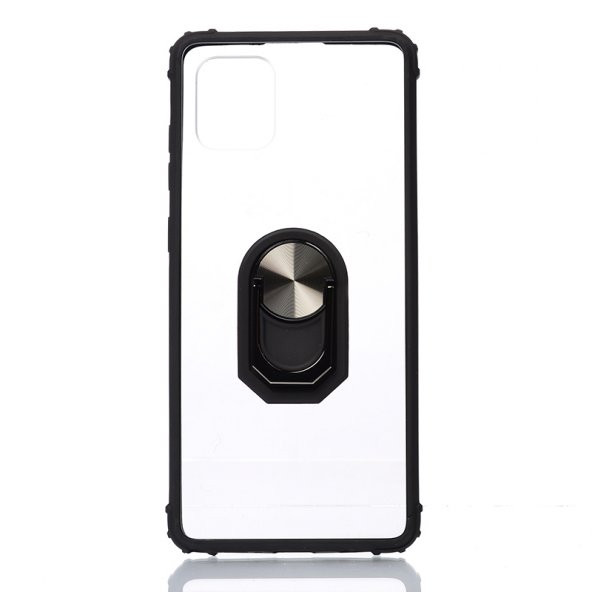 KNY Samsung Galaxy A81 Note 10 Lite Kılıf Silikon Kenarlı Renkli Yüzüklü Manyetik Mola Kapak Siyah