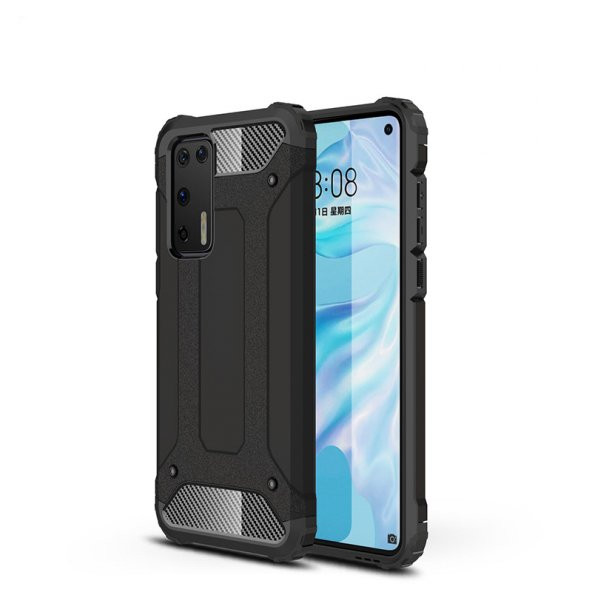 KNY Huawei P40 Kılıf Çift Katmanlı Armour Case Siyah