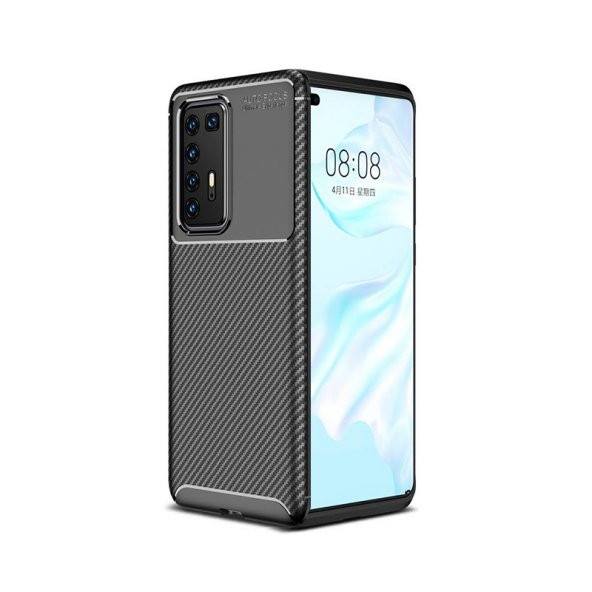 KNY Huawei P40 Pro Kılıf Karbon Desenli Lux Negro Silikon Siyah