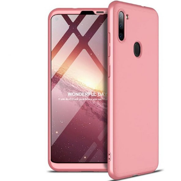 KNY Samsung Galaxy M11 Kılıf 3 Parça 360 Zore Ays Kapak Rose Gold