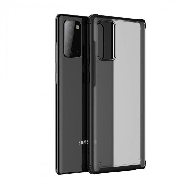 KNY Samsung Galaxy Note 20 Kılıf Renkli Kenarlı Buzlu Volks Kapak Siyah