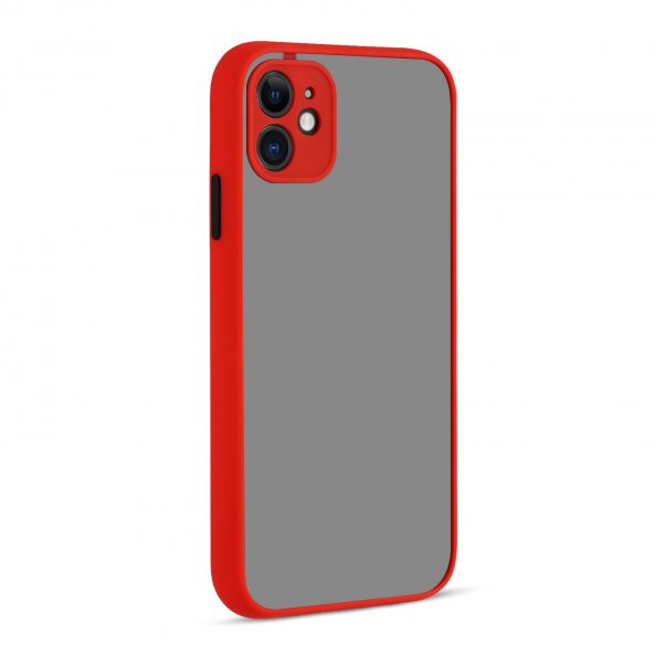 KNY Apple İphone 11 Kılıf Renkli Kenarlı Kamera Korumalı Buzlu Hux Kapak Kırmızı