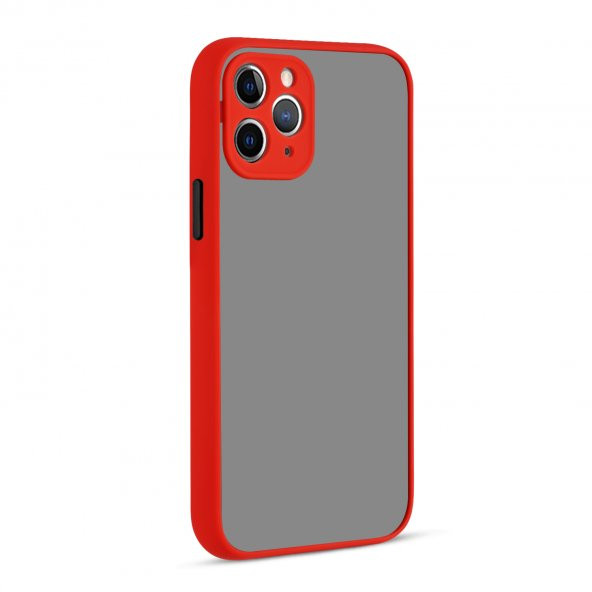 KNY Apple İphone 11 Pro Max Kılıf Renkli Kenarlı Kamera Korumalı Buzlu Hux Kapak Kırmızı