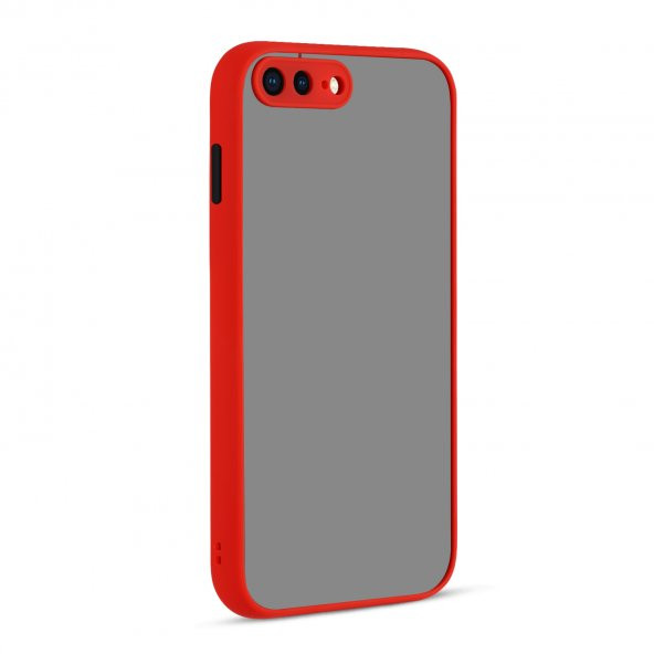 KNY Apple İphone 8 Plus Kılıf Renkli Kenarlı Kamera Korumalı Buzlu Hux Kapak Kırmızı
