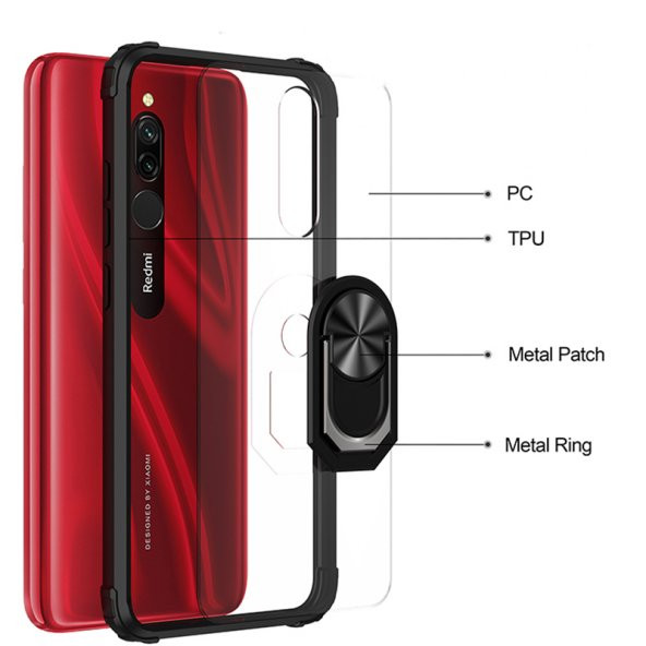 KNY Xiaomi Redmi 8A Kılıf Silikon Kenarlı Renkli Mayetik Yüzüklü Mola Kapak Siyah - 3
