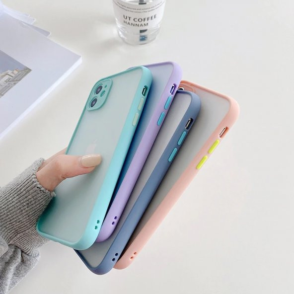 KNY Samsung Galaxy A31 Kılıf Renkli Kenarlı Kamera Korumalı Buzlu Hux Kapak Mavi - 5