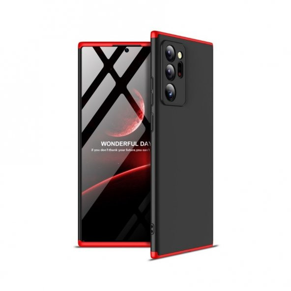 KNY Samsung Galaxy Note 20 Ultra Kılıf 3 Parça 360 Zore Ays Kapak Siyah - Kırmızı