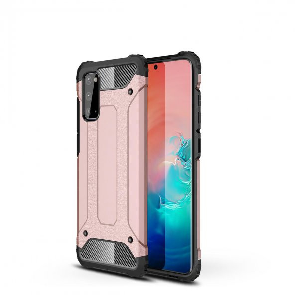 KNY Samsung Galaxy S20 FE Kılıf Çift Katmanlı Armour Case Rose Gold